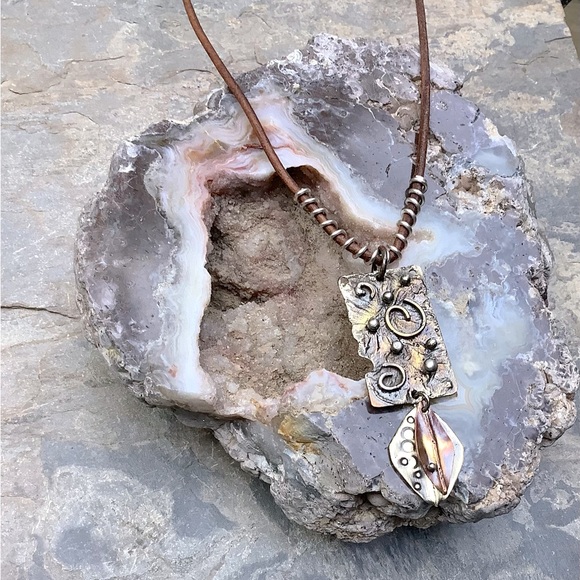Mixed Metal Leather Cord Necklace Handmade - Picture 1 of 4